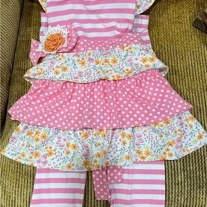 Pink Striped and Floral Ruffle Dress Set